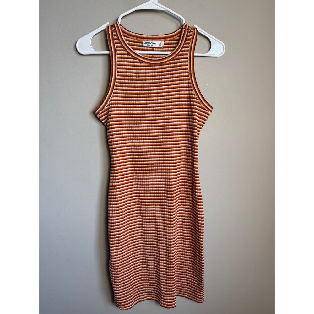 Arizona Womens Orange Striped Ribbed Knit Mini Dress S Retro Boho Casual